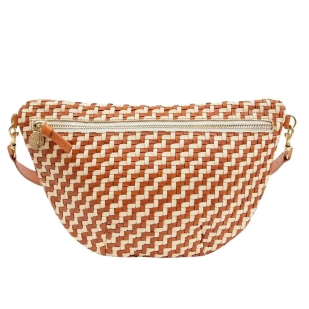 Clare V Woven Tan and Cream Crossbody Belt Bag - Picture 1 of 10